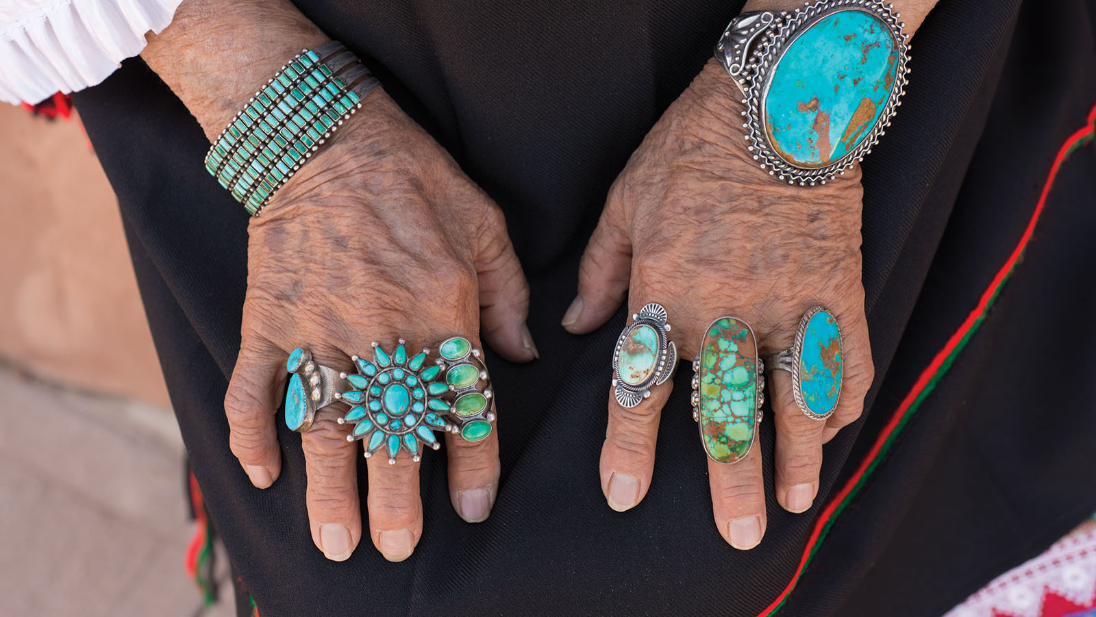 These pieces of jewelry date from the 1910s to the present and show turquoise at its best. Photo by Kitty Leaken